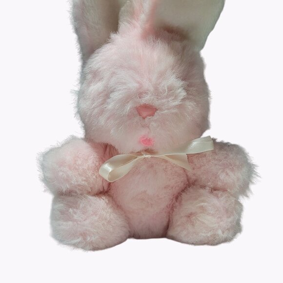 Vintage 80s Etone Pink Easter Bunny 10 Inch Plush Rabbit Spring Stuffed Animal - Picture 2 of 5